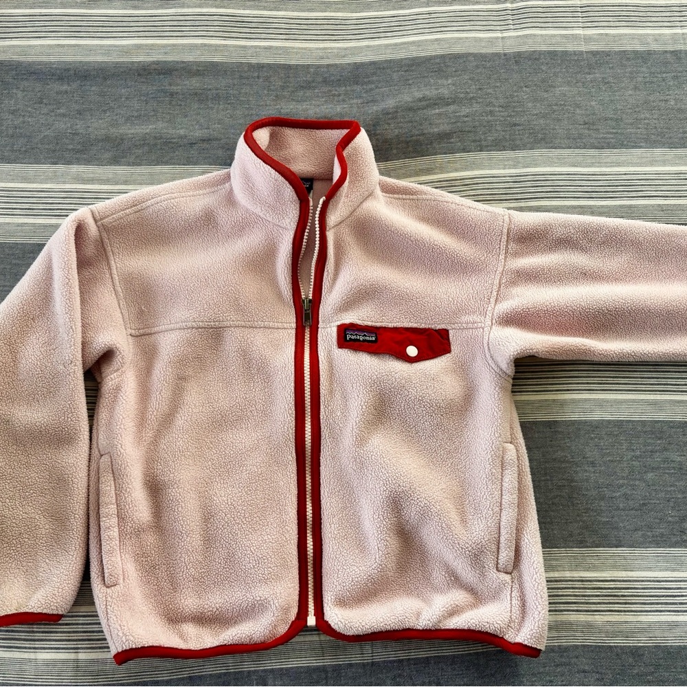 Patagonia Kids Pink Full Zip Fleece Jacket with Red Trim